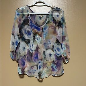 Lily White Watercolor Floral Blouse - Blue and Purple